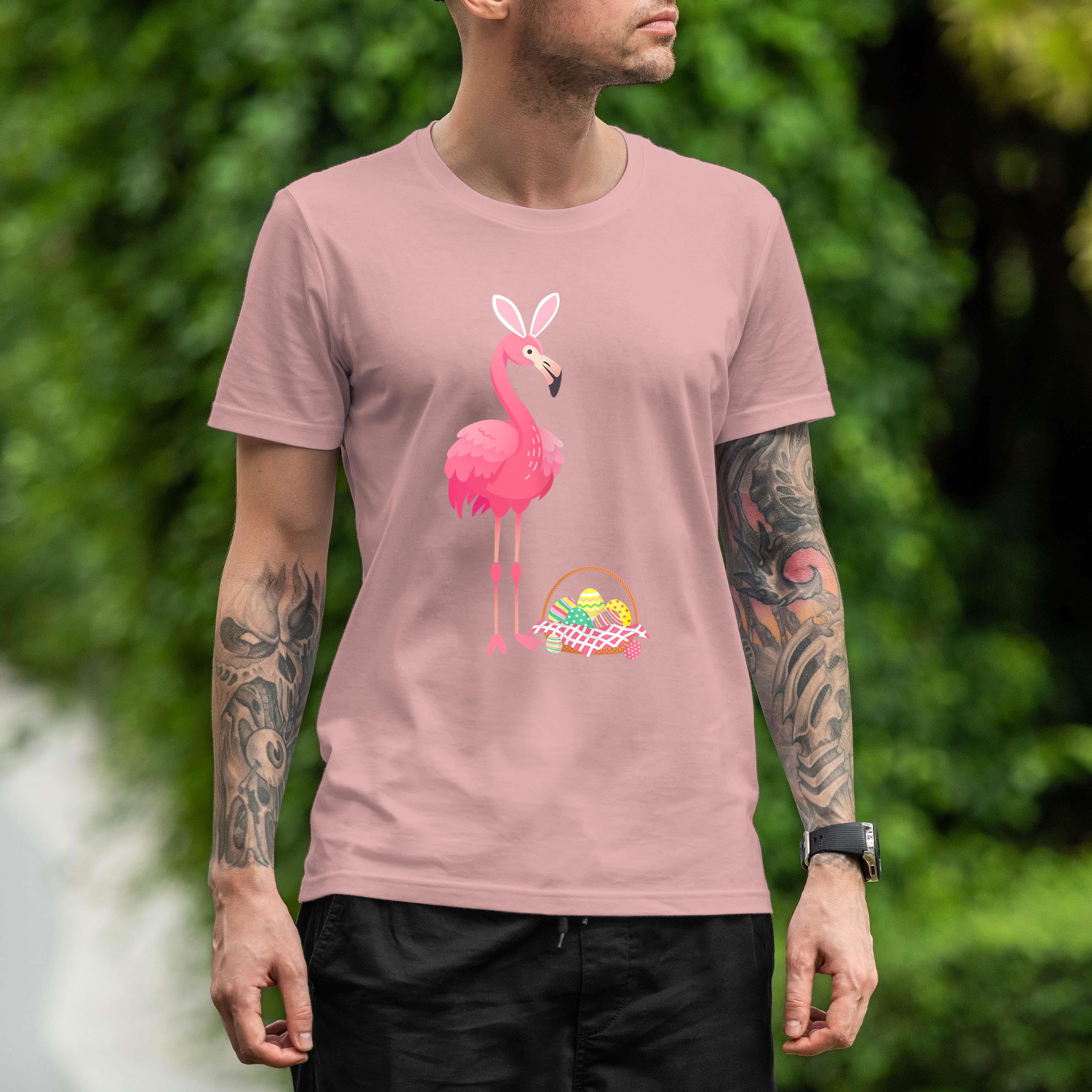 Easter Flamingo Easter Bunny Egg Basket Funny Easter Shirt 